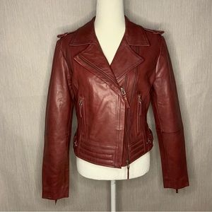 NWT Bod & Christensen Bordeaux (Dark Red) Leather Moto Jacket | Size Large